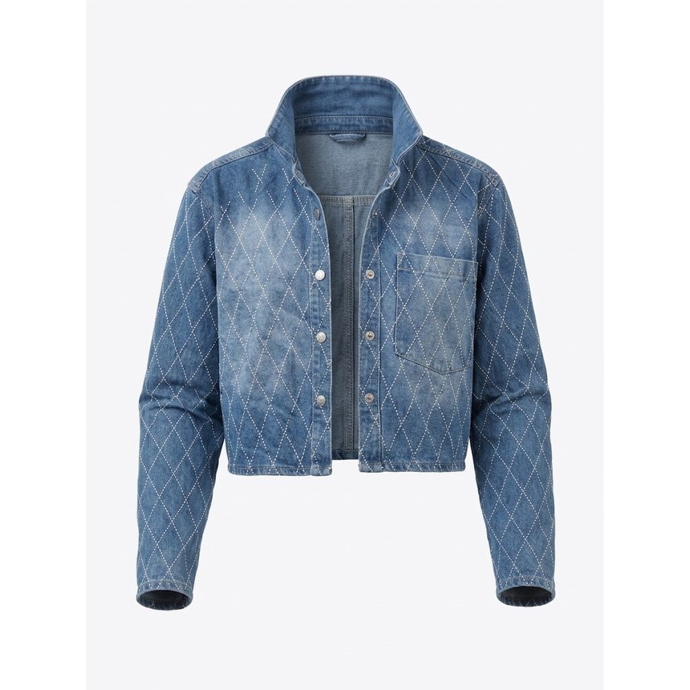 Dylan Ryan Denim Jacket Womens Blue Diamond Quilted Westerncore Americana Crop